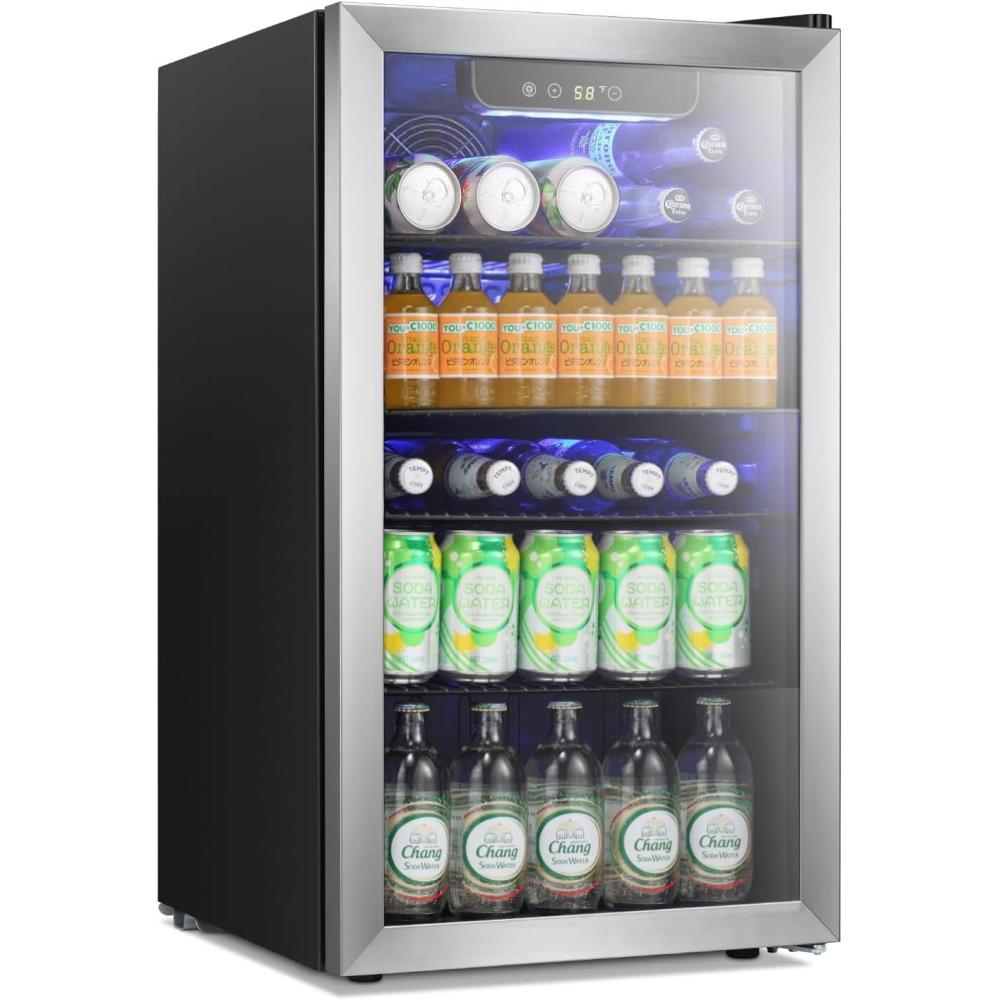 imageAntarctic Star Beverage Refrigerator Cooler 120 Can Glass Door Mini Fridge for Soda Cola Beer or Wine Constant Glass Door Small Drink Dispenser Clear Front Door for Home Bar 32cuftSilver