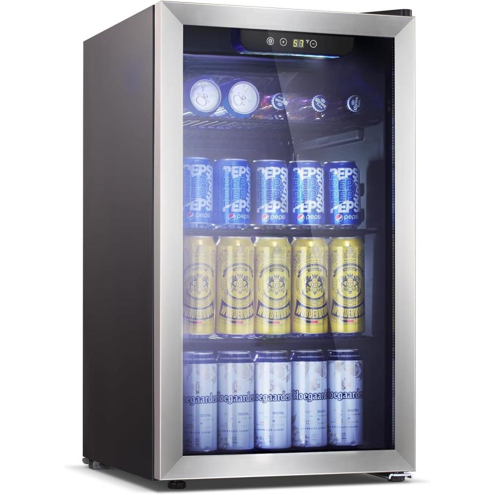 imageAntarctic Star Beverage Refrigerator Cooler68 Can 16 Bottle Mini Fridge for Soda Beer Wine ChampagneGlass Door Drink Dispenser Knob Controlfor Home and Bar17CuFtBlackSilver