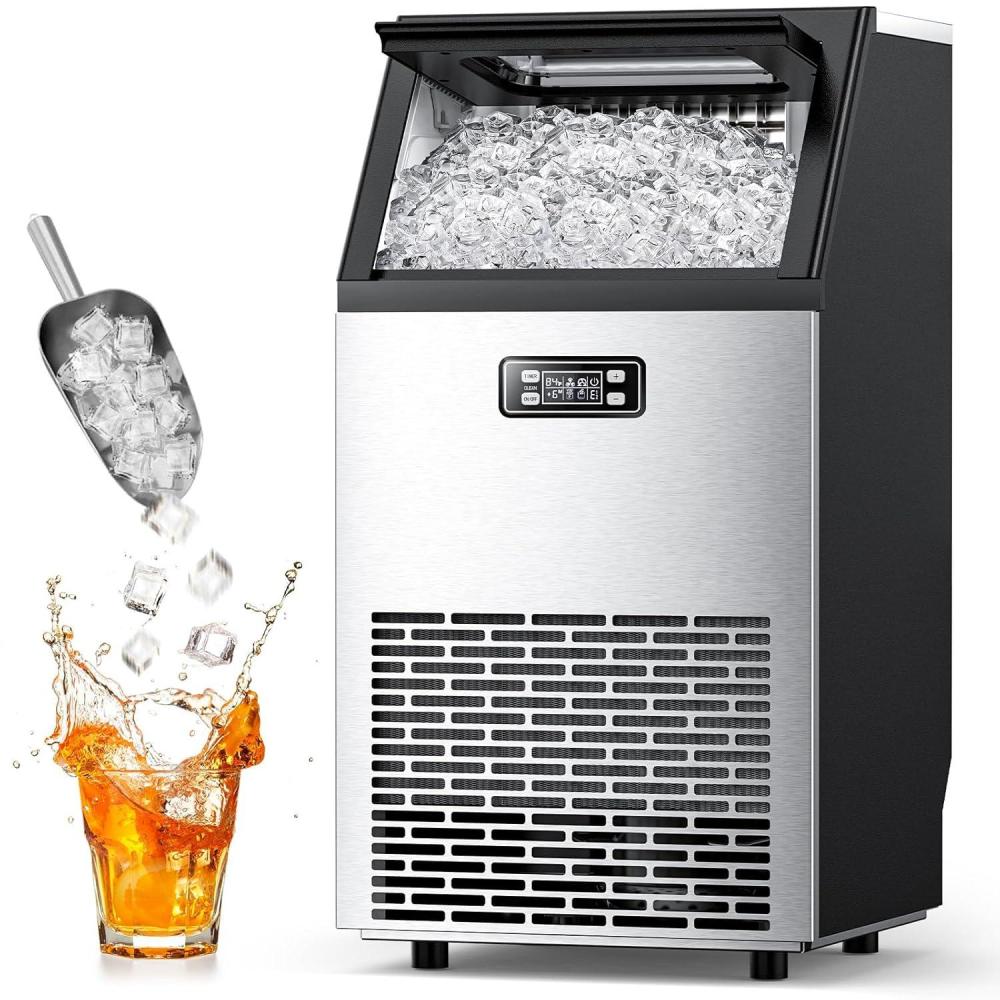 imageAntarctic Star Commercial Ice Maker 100lbs24H Under Counter Freestanding Ice Machines with 33lbs Storage Stainless Steel Self Cleaning Ice Makers for HomeBarRestaurantOutdoor