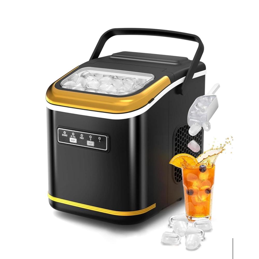 imageAntarctic Star Countertop Ice Maker Machine with Handle 2 Size Ice Cube 9 Cubes Ready in 6 Mins 26lbs24Hrs SelfCleaning Portable Ice Maker wBasket and Scoop for HomeKitchenCampingRV WhiteBlack