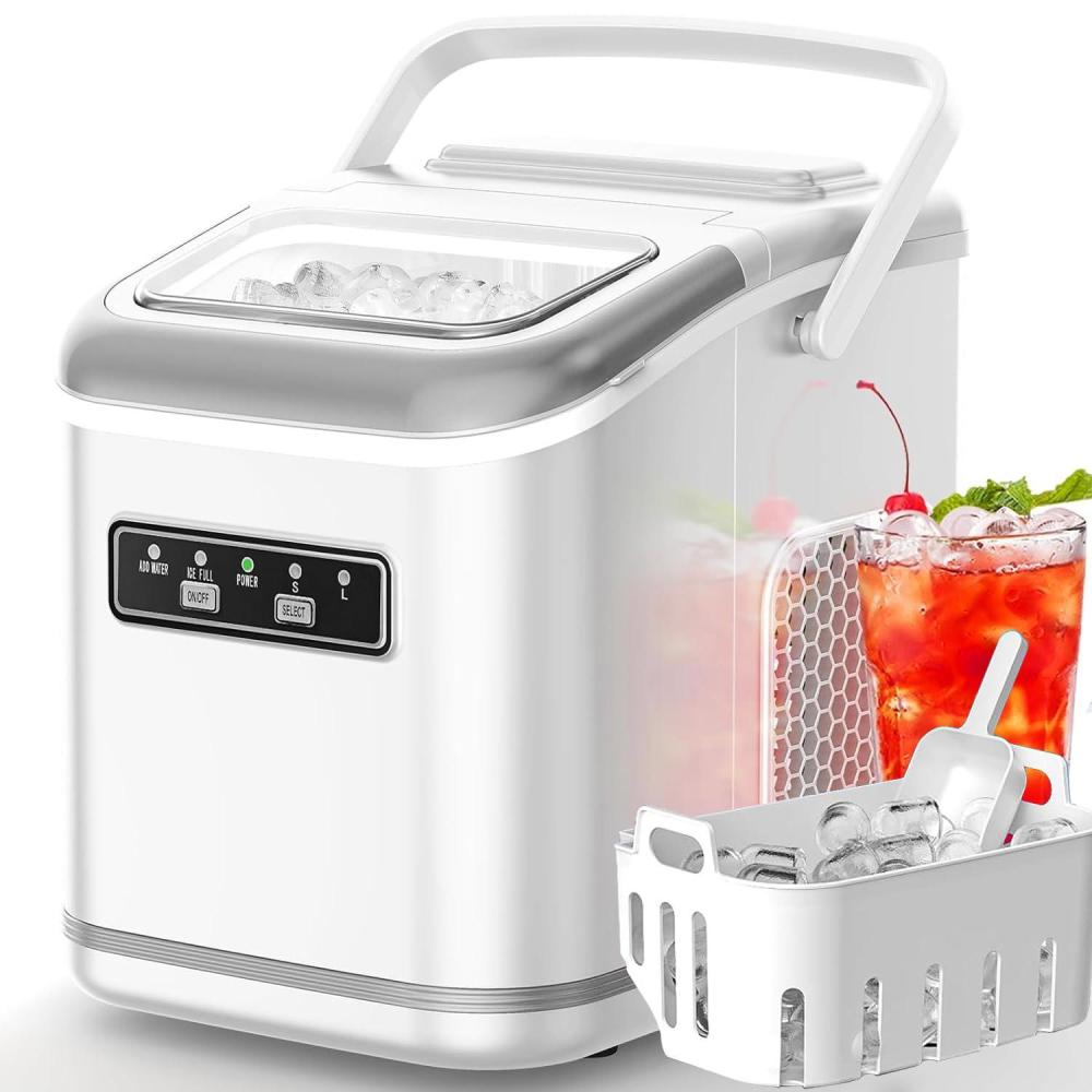 imageAntarctic Star Countertop Ice Maker Machine with Handle 2 Size Ice Cube 9 Cubes Ready in 6 Mins 26lbs24Hrs SelfCleaning Portable Ice Maker wBasket and Scoop for HomeKitchenCampingRV WhiteZ5812KWhite