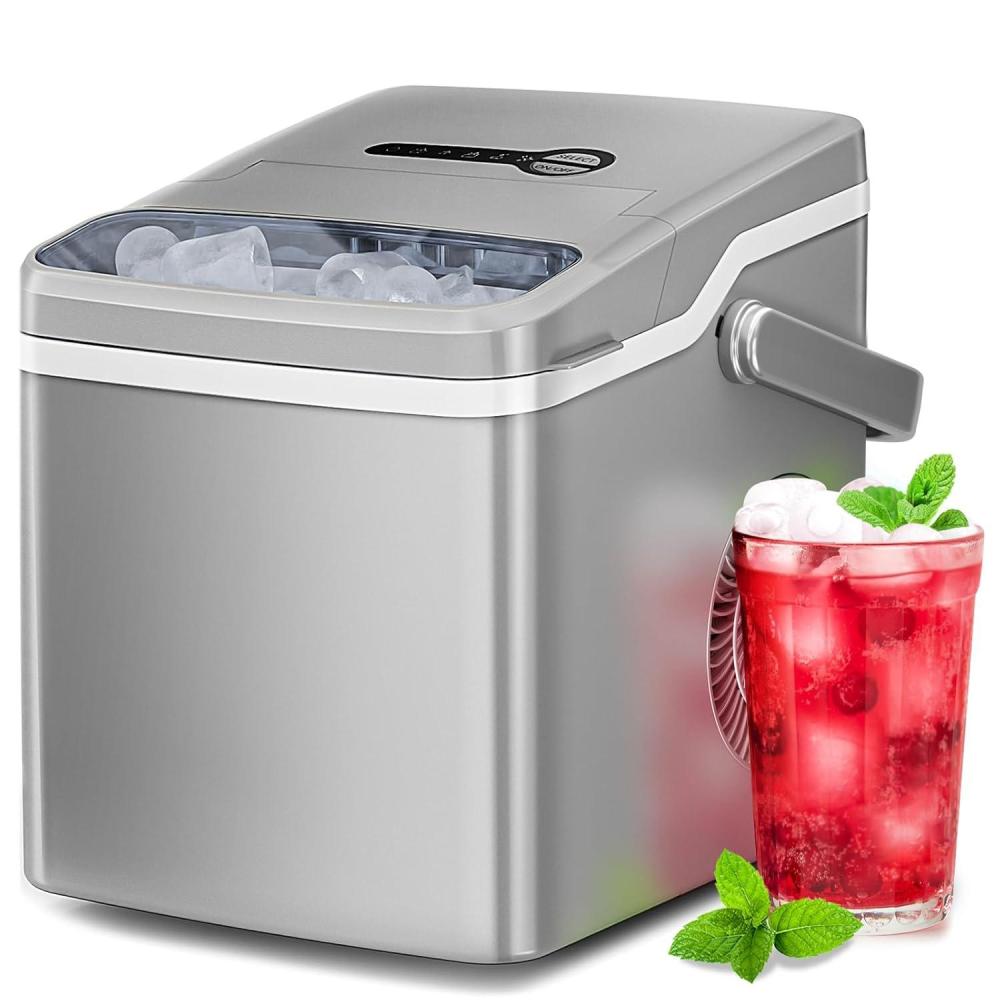 imageAntarctic Star Ice Maker Countertop 26Lbs24H 2 Sizes Bullet Ice Cubes with Handle 9 Cubes in 6 Mins Portable Ice Machine with SelfCleaning for OfficeDormKitchenRV GreyGREY