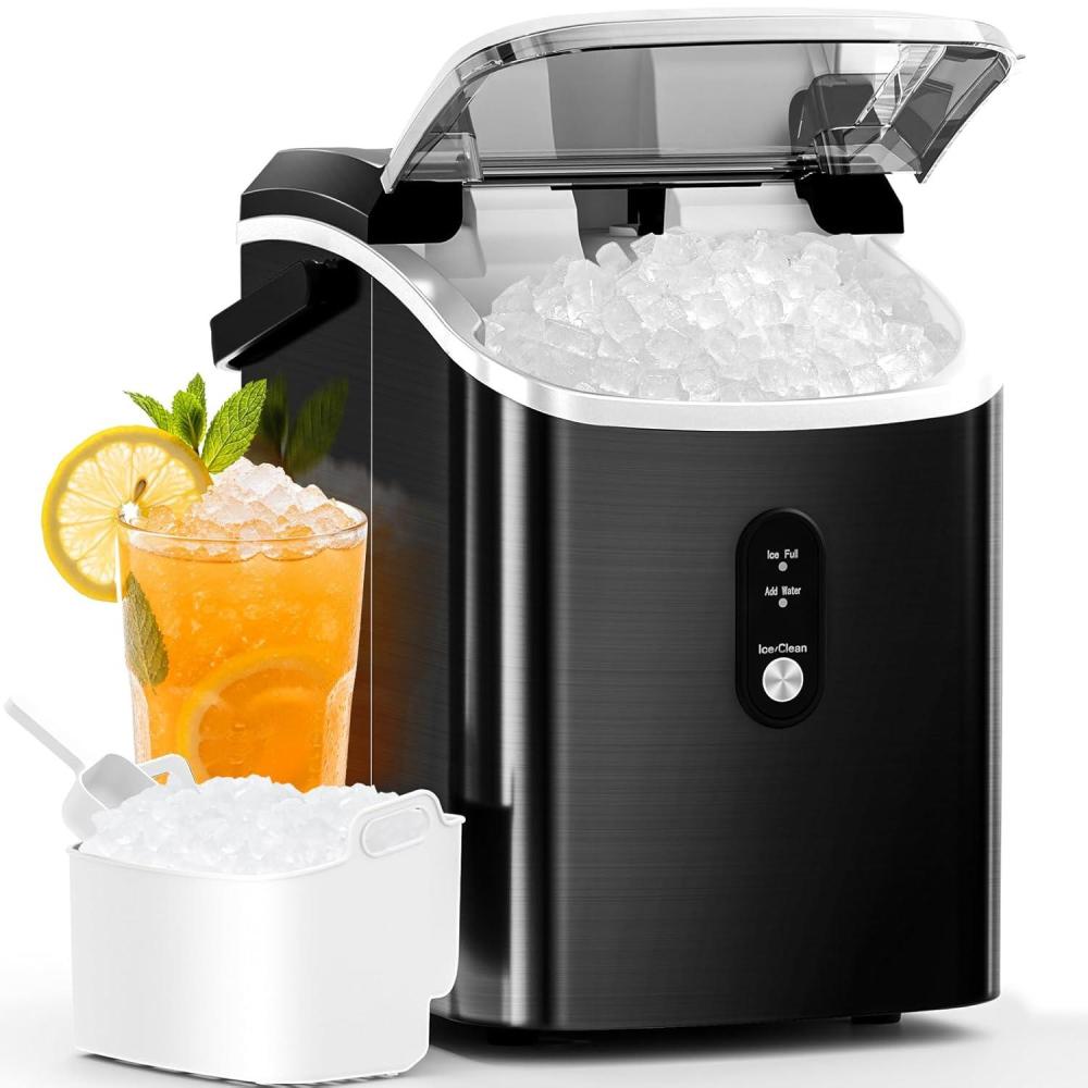 imageAntarctic Star Nugget Ice Maker Countertop with Soft Chewable Ice Portable Sonic Ice Maker with Basket and Scoop Removable Top Cover AutoCleaning for HomePartyRVCamping Stainless Steel SilverStainless Steel Black