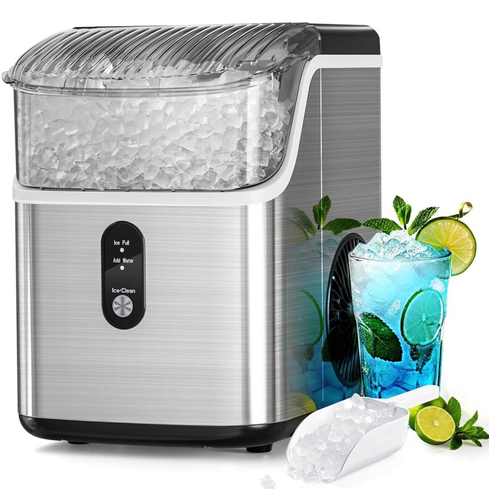 imageAntarctic Star Nugget Ice Maker Countertop with Soft Chewable Ice Portable Sonic Ice Maker with Basket and Scoop Removable Top Cover AutoCleaning for HomePartyRVCamping Stainless Steel SilverStainless Steel Silver