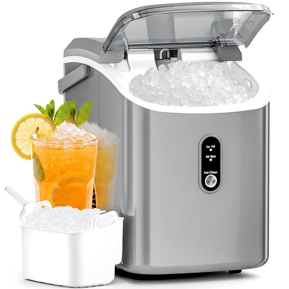 imageAntarctic Star Nugget Ice Maker Countertop with Soft Chewable Ice Portable Sonic Ice Maker with Basket and Scoop Removable Top Cover AutoCleaning for HomePartyRVCamping Stainless Steel SilverGrey