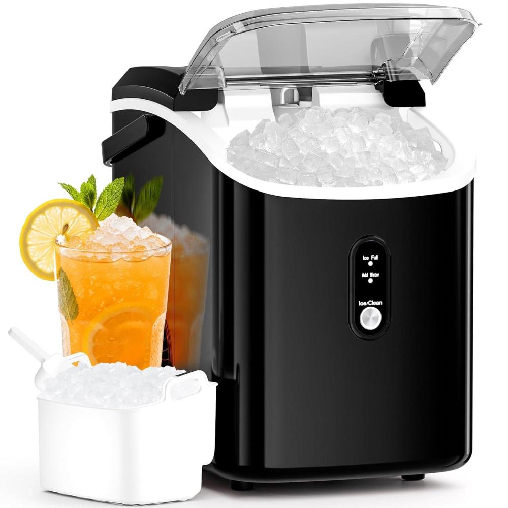 imageAntarctic Star Nugget Ice Maker Countertop with Soft Chewable Ice Portable Sonic Ice Maker with Basket and Scoop Removable Top Cover AutoCleaning for HomePartyRVCamping Stainless Steel SilverBlack