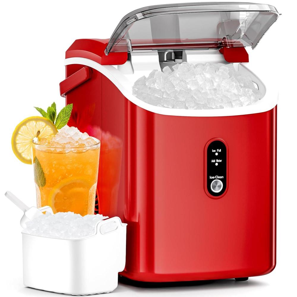 imageAntarctic Star Nugget Ice Maker Countertop with Soft Chewable Ice Portable Sonic Ice Maker with Basket and Scoop Removable Top Cover AutoCleaning for HomePartyRVCamping Stainless Steel SilverRed