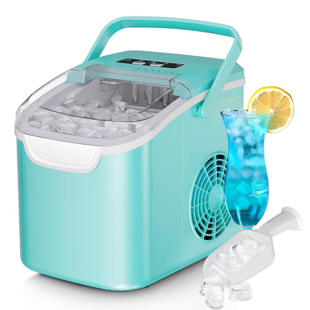 imageCountertop Ice Maker Machine 8 Ice Cubes in 6 mins 26lbDay Ice with 2 Sizes Portable Mini Energy Saving ampamp BasketScoop for HomePartyTravelCampingBarBlackGREEN