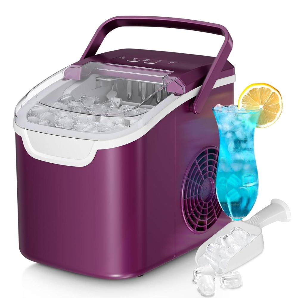 imageCountertop Ice Maker Machine 8 Ice Cubes in 6 mins 26lbDay Ice with 2 Sizes Portable Mini Energy Saving ampamp BasketScoop for HomePartyTravelCampingBarBlackPURPLE