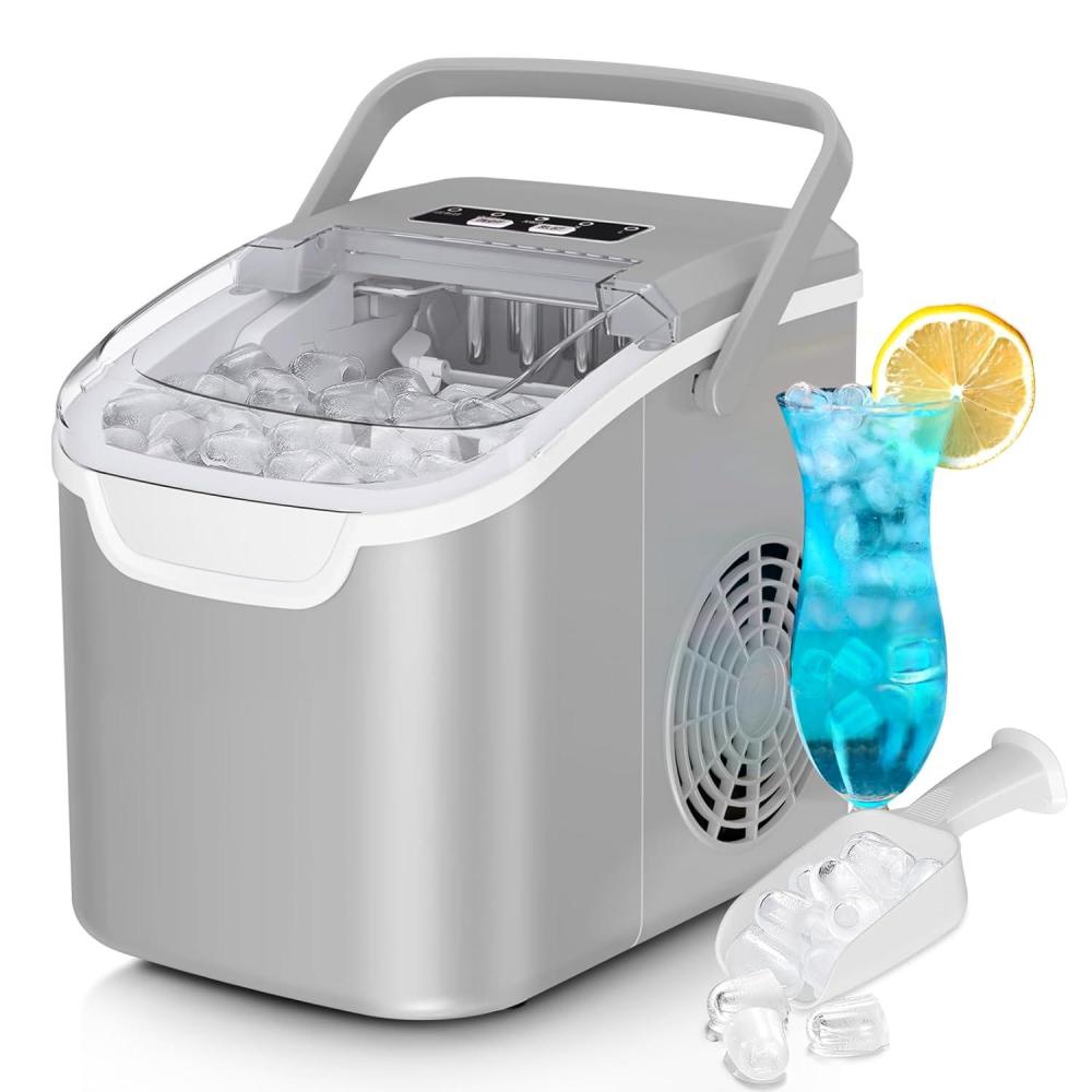 imageCountertop Ice Maker Machine 8 Ice Cubes in 6 mins 26lbDay Ice with 2 Sizes Portable Mini Energy Saving ampamp BasketScoop for HomePartyTravelCampingBarBlackGrey