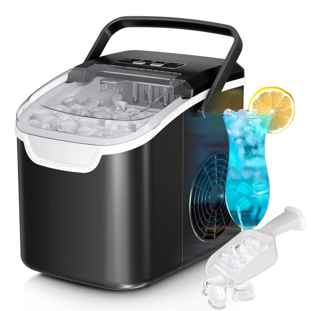 imageCountertop Ice Maker Machine 8 Ice Cubes in 6 mins 26lbDay Ice with 2 Sizes Portable Mini Energy Saving ampamp BasketScoop for HomePartyTravelCampingBarBlackBLACK