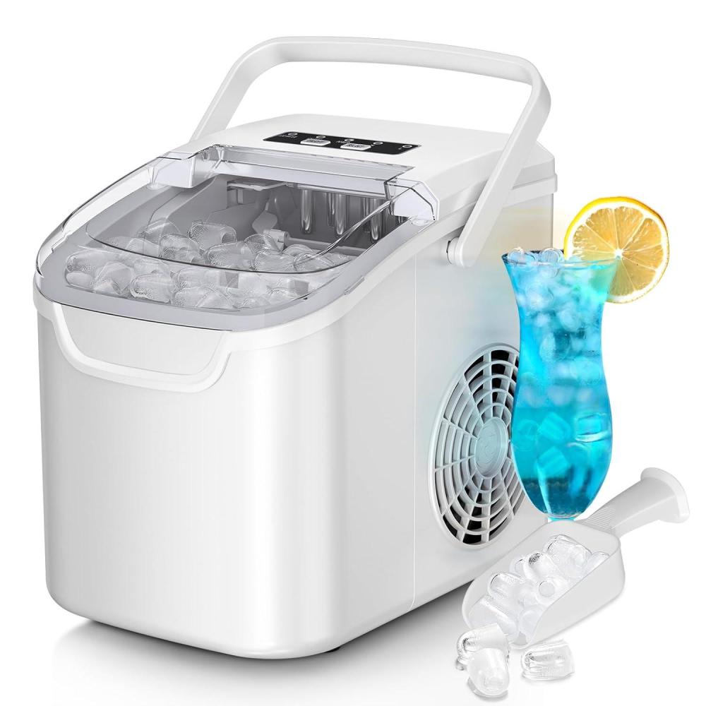 imageCountertop Ice Maker Machine 8 Ice Cubes in 6 mins 26lbDay Ice with 2 Sizes Portable Mini Energy Saving ampamp BasketScoop for HomePartyTravelCampingBarBlackPure White