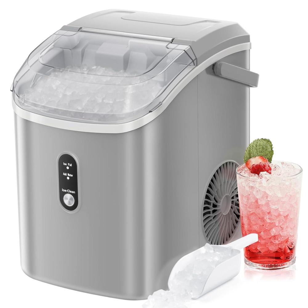 imageNugget Countertop Ice Maker with Chewable Pellet Ice Portable Ice Machine Pebble Ice with SelfCleaning 34Lbs24H One Button Operation for Kitchen Home Grey