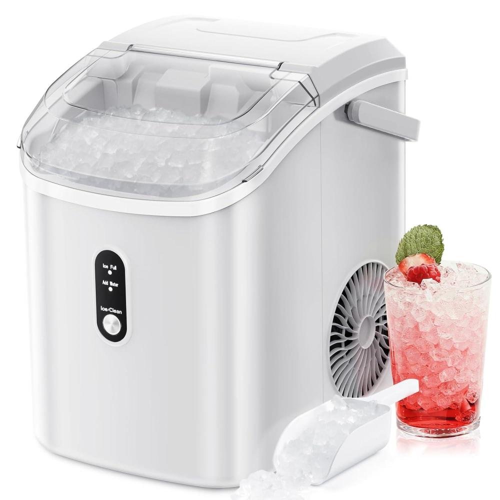 imageNugget Countertop Ice Maker with Soft Chewable Pellet Ice Automatic 34lbs in 24 HoursPebble Portable Ice Machine with Ice Scoop SelfCleaning OneClick Operation for KitchenOffice White