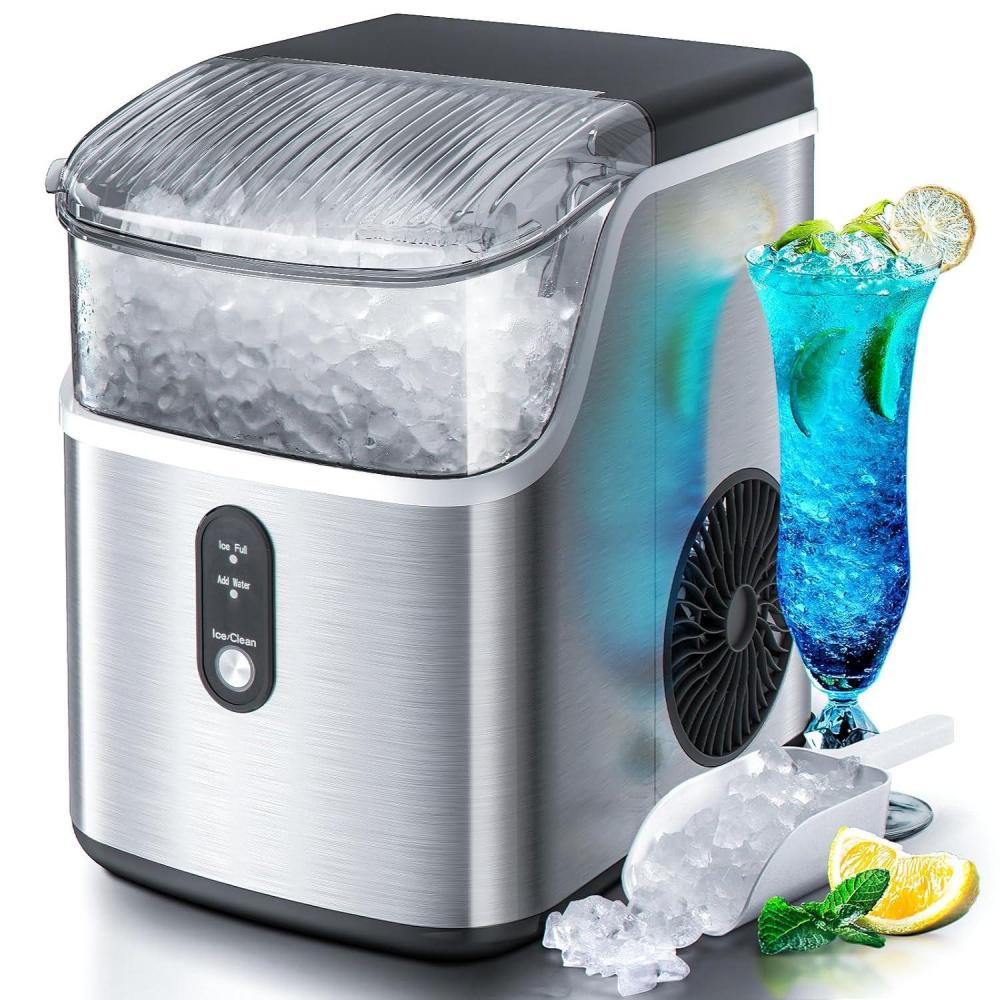 imageNugget Countertop Ice Maker with Soft Chewable Pellet Ice Pebble Portable Ice Machine 36Lbs24H SelfCleaning Sonic Ice Maker One Button Operation for KitchenOffice Stainless Steel BlackStainless Steel Silver