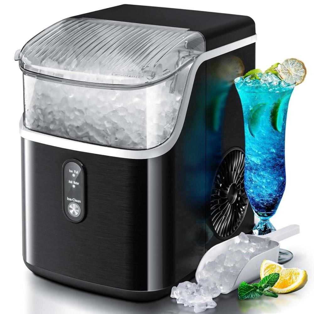 imageNugget Countertop Ice Maker with Soft Chewable Pellet Ice Pebble Portable Ice Machine 36Lbs24H SelfCleaning Sonic Ice Maker One Button Operation for KitchenOffice Stainless Steel BlackStainless Steel Black