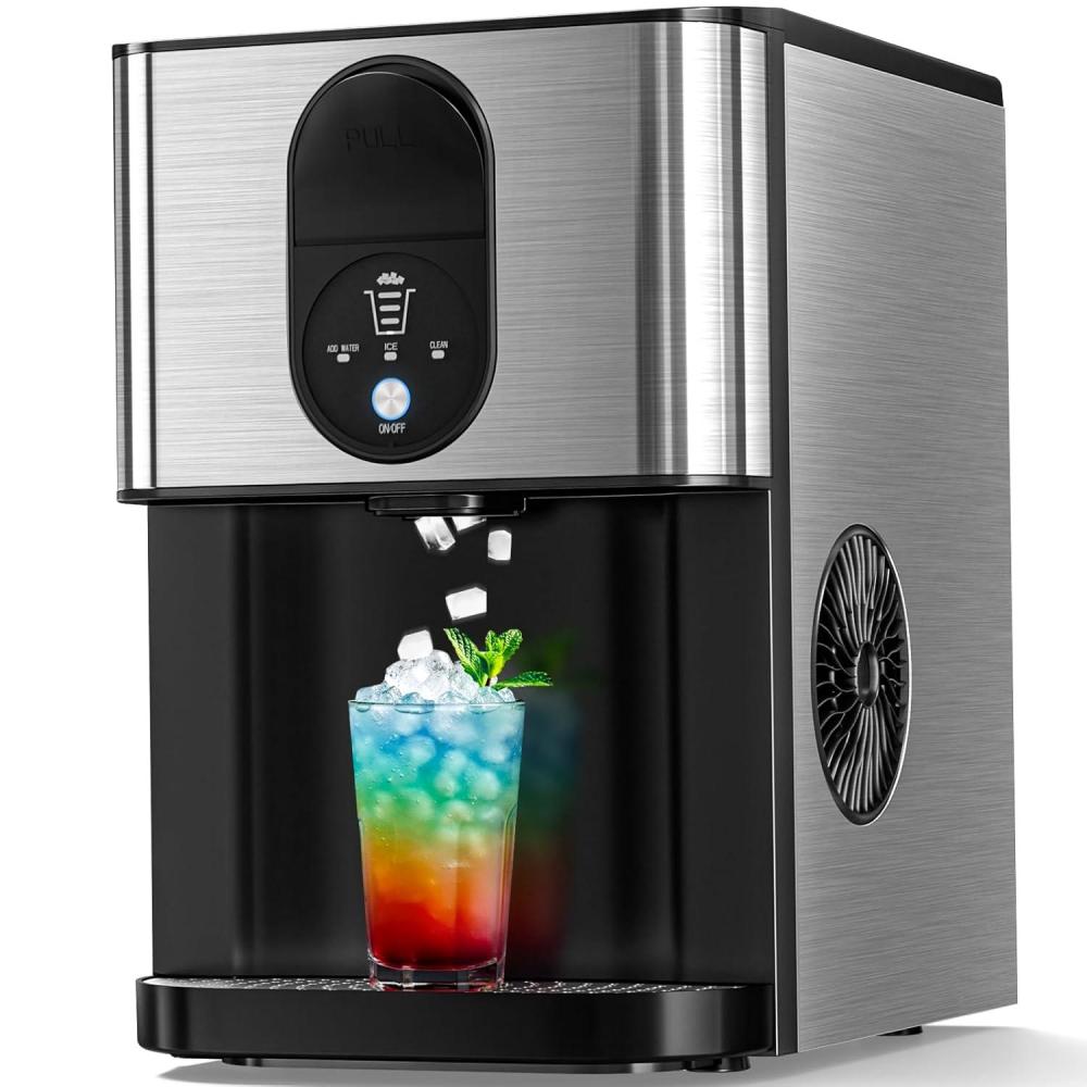 imageNugget Ice Maker Countertop 44Lbs24H Pellet Ice Machine with SelfCleaning ampamp Water Reservoir  Chewable Pebble Ice Maker for Home Office Bar  Silver Stainless SteelSilver