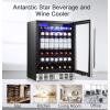 imageAntarctic Star 51 CuFt Beverage Refrigerator166 Can Wine CoolerLow NoiseTransparent Glass Door Efficient Cooling System with Safety Lock for Home Bar Office 24 Inch Stainless Steel Silver