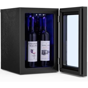 imageAntarctic Star 06Cu Ft Freestanding Wine Cellar Mini Fridge 4Bottle Red Wine with 6Can Beverage Refrigerator Quiet Compressor LED Light and Display 4061  Black