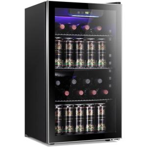imageAntarctic Star 24 Bottle Wine CoolerCabinet Beverage Refrigerator Small Mini Wine Cellar Beer Soda Clear Glass Door Bar Fridge Quiet Operation Compressor Adjust Temp Control Freestanding 24 Cu ftSilver