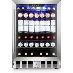 imageAntarctic Star 51 CuFt Beverage Refrigerator166 Can Wine CoolerLow NoiseTransparent Glass Door Efficient Cooling System with Safety Lock for Home Bar Office 24 Inch Stainless Steel Silver