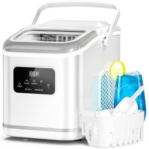 imageAntarctic Star Countertop Ice Maker Portable Ice Machine with Carry Handle 28Lbs24H 2 Sizes Bullet Ice 24H Timing 9 Cubes in 6 Mins OfficeKitchenBar WhiteWHITE