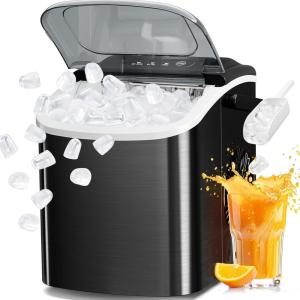 imageAntarctic Star Ice Maker Countertop Portable Ice Machine with Carry Handle 26Lbs 24H 9 Cubes Ready in 6 Mins SelfCleaning with Ice Scoop ampamp Basket for KitchenOfficePartyStainless Steel Black