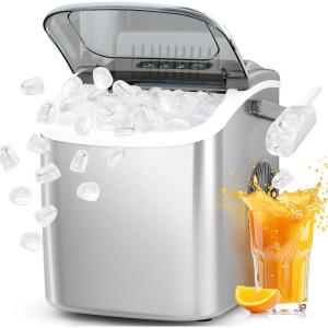 imageAntarctic Star Ice Maker Countertop Portable Ice Machine with Carry Handle 26Lbs Per Day 9 Cubes Ready in 6 Mins SelfCleaning Ice Makers with Ice Scoop and Basket for KitchenOfficeParty Grey