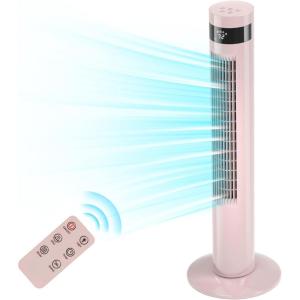 imageAntarctic Star Tower Fan Portable Electric Oscillating Fan Quiet Cooling Remote Control Standing Bladeless Floor Fans 3 Speeds Wind Modes Timer Bedroom Office 43 inch WhitePink