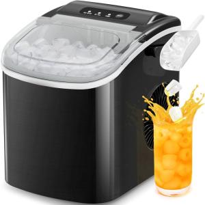 imageCountertop Ice Maker Antarctic Star Portable Ice Machine with HandleSelfCleaning Ice Makers 26Lbs24H 9 Ice Cubes6 Mins for Home Kitchen Bar Party Stainless Steel Black