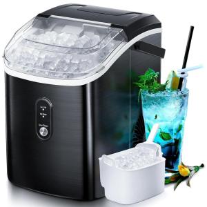 imageNugget Countertop Ice Maker with Soft Chewable Ice 34LBS24HPebble Portable Machine Scoop SelfCleaning OneClick OperationSonic Ice for KitchenOfficeBar GrayStainless Steel Black