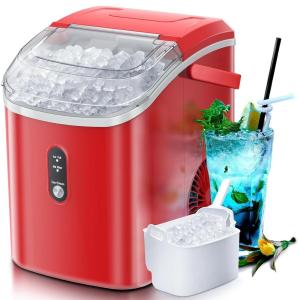 imageNugget Countertop Ice Maker with Soft Chewable Ice 34LBS24HPebble Portable Machine Scoop SelfCleaning OneClick OperationSonic Ice for KitchenOfficeBar GrayRed