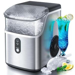 imageNugget Countertop Ice Maker with Soft Chewable Pellet Ice Pebble Portable Ice Machine 36Lbs24H SelfCleaning Sonic Ice Maker One Button Operation for KitchenOffice Stainless Steel BlackStainless Steel Silver