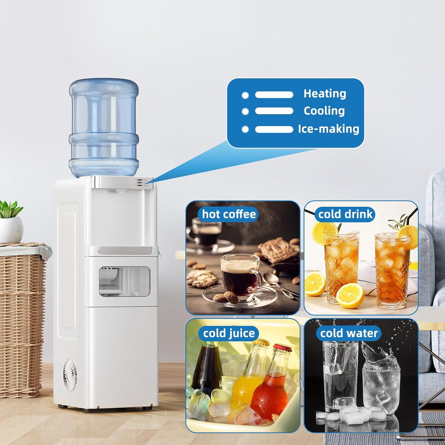 imageAntarctic Star 3in1 Hot and Cold Water Cooler Dispenser with Builtin Ice Maker for 3 to 5 Gallon Bottle Water Dispenserwith Child Safety LockBlackWhite