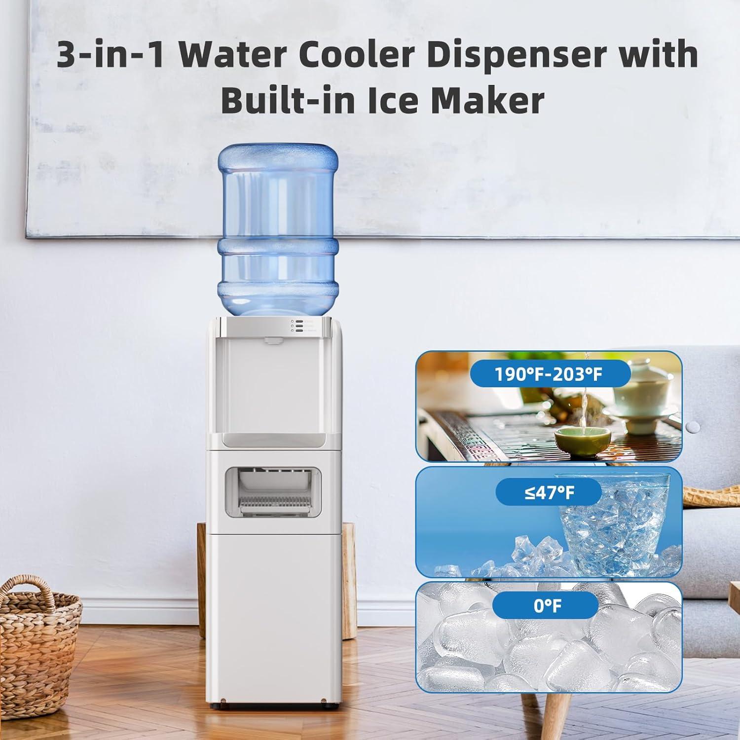 imageAntarctic Star 3in1 Hot and Cold Water Cooler Dispenser with Builtin Ice Maker for 3 to 5 Gallon Bottle Water Dispenserwith Child Safety LockBlackWhite