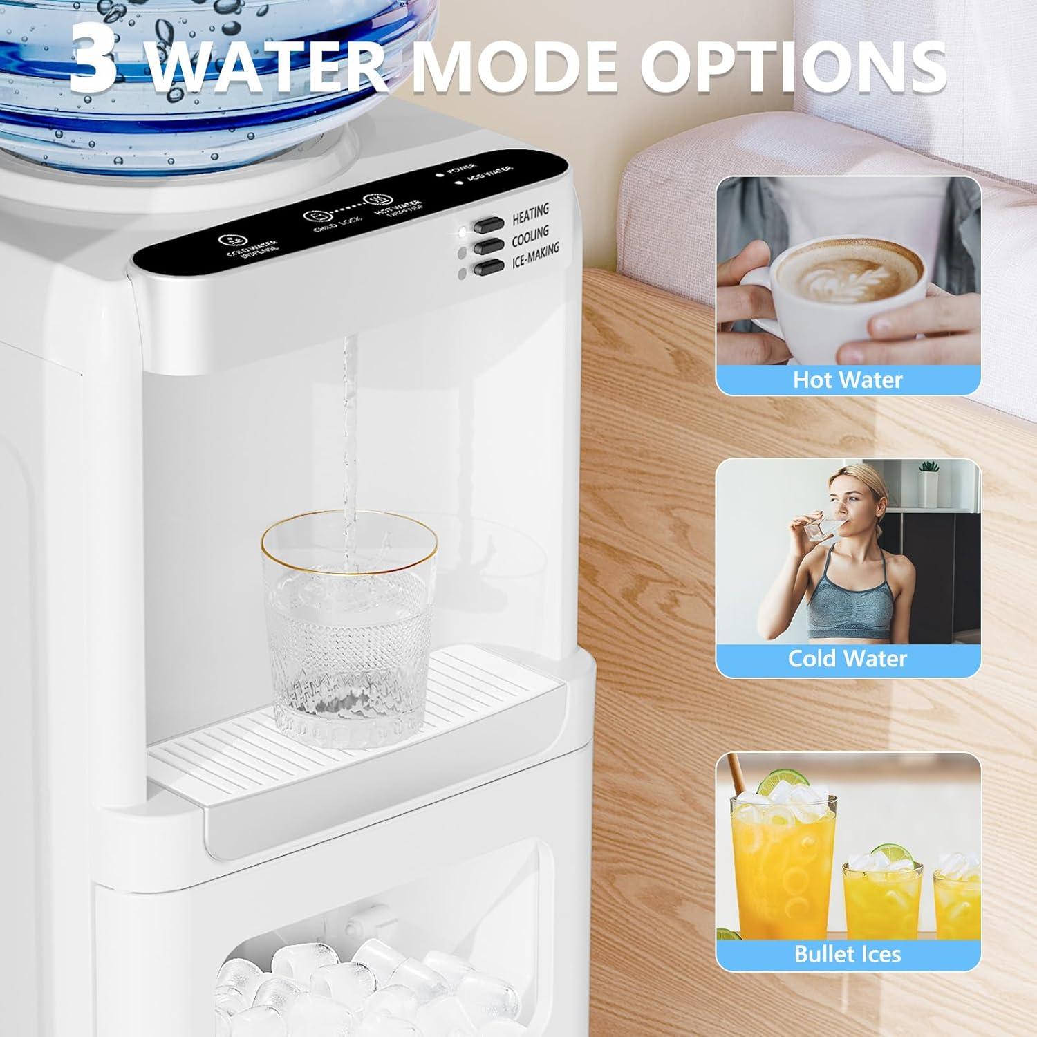 imageAntarctic Star 3in1 Water Cooler Dispenser with Builtin Ice Maker Hot ampamp Cold Top Loading Water Dispenser for 5 Gallon Bottle 33LBS24H Ice Maker with Child Safety Lock BlackWhite