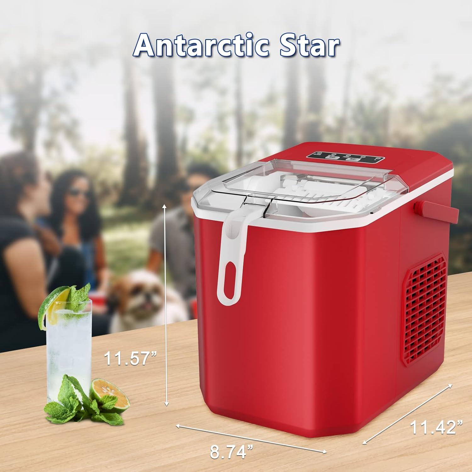 imageAntarctic Star Countertop Ice Maker Portable Ice Machine with HandleSelfCleaning Ice Makers 26Lbs24H 9 Ice Cubes Ready in 6 Mins SL ice for Home Kitchen Bar Party Red