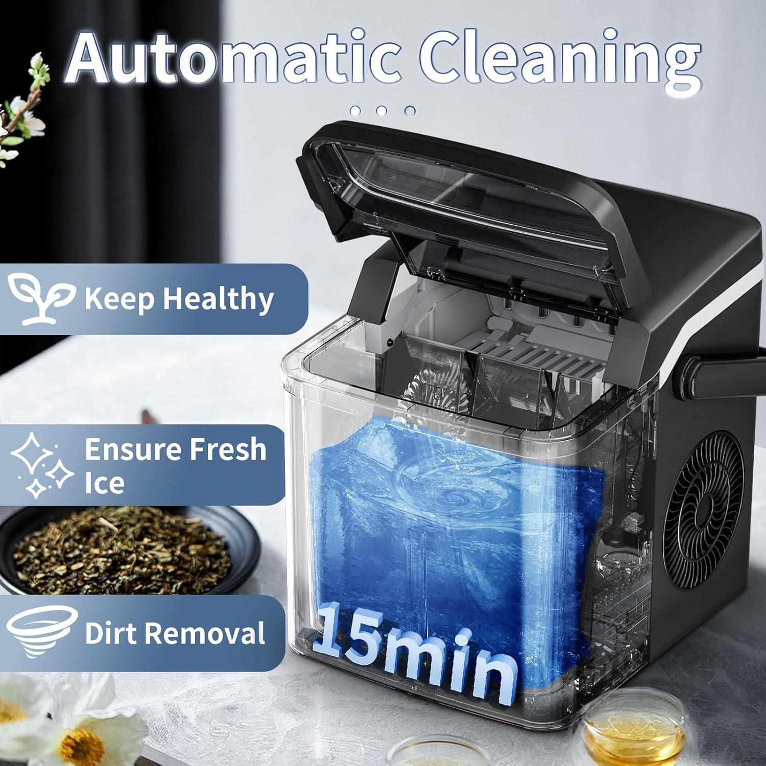 imageAntarctic Star Ice Maker Countertop with AutoCleaning 26Lbs24Hrs 9 Cubes in 6 Mins OneClick Button 2 Sizes of Bullet Ice Energy Saving Ice Machine for Kitchen Office Dorm Black