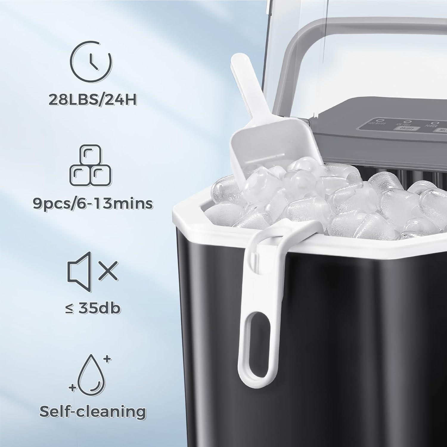 imageAntarctic Star Portable Ice Maker 9 Ice Cubes in 612Mins 28 LbsDay 2 Size of Bullet Ice Ice Maker Machine SelfCleaning Function with Ice Scoop and Basket for HomeKitchenOfficeRVBlack