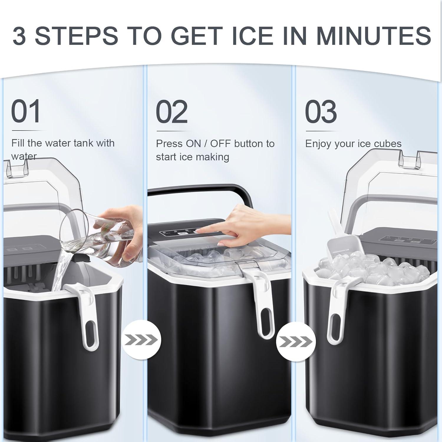 imageAntarctic Star Portable Ice Maker 9 Ice Cubes in 612Mins 28 LbsDay 2 Size of Bullet Ice Ice Maker Machine SelfCleaning Function with Ice Scoop and Basket for HomeKitchenOfficeRVBlack