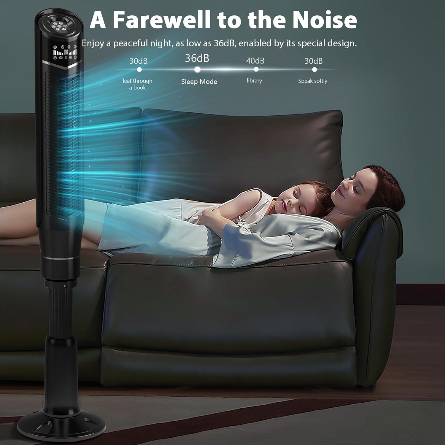 imageAntarctic Star Tower Fan 360Oscillating Fan Quiet Cooling 24H Timer Remote Control Powerful Standing 8 Wind Speed 3 Wind Modes Ionizer Mode Bladeless Floor Fans Portable LED Display59Inch Black