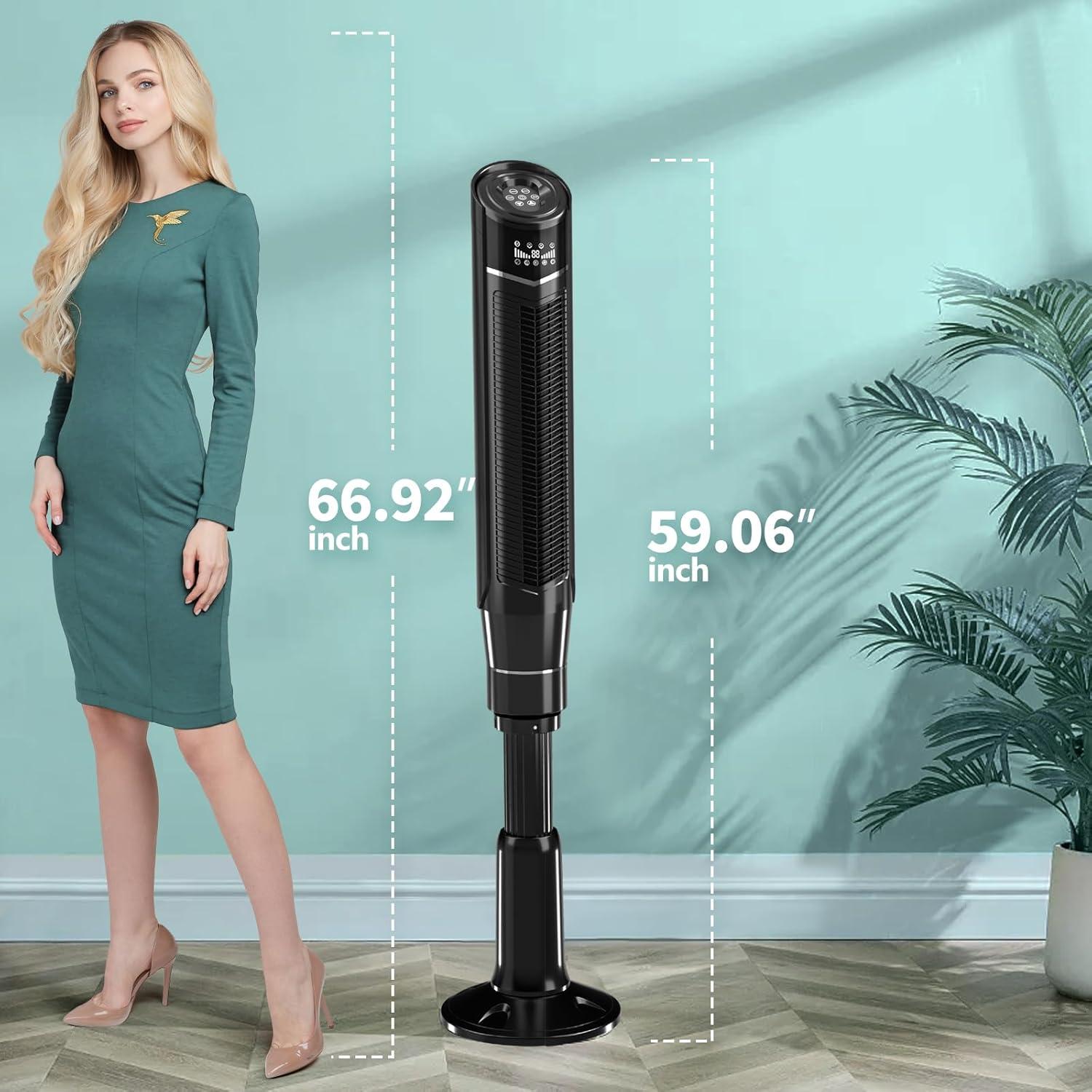 imageAntarctic Star Tower Fan 360Oscillating Fan Quiet Cooling 24H Timer Remote Control Powerful Standing 8 Wind Speed 3 Wind Modes Ionizer Mode Bladeless Floor Fans Portable LED Display59Inch Black