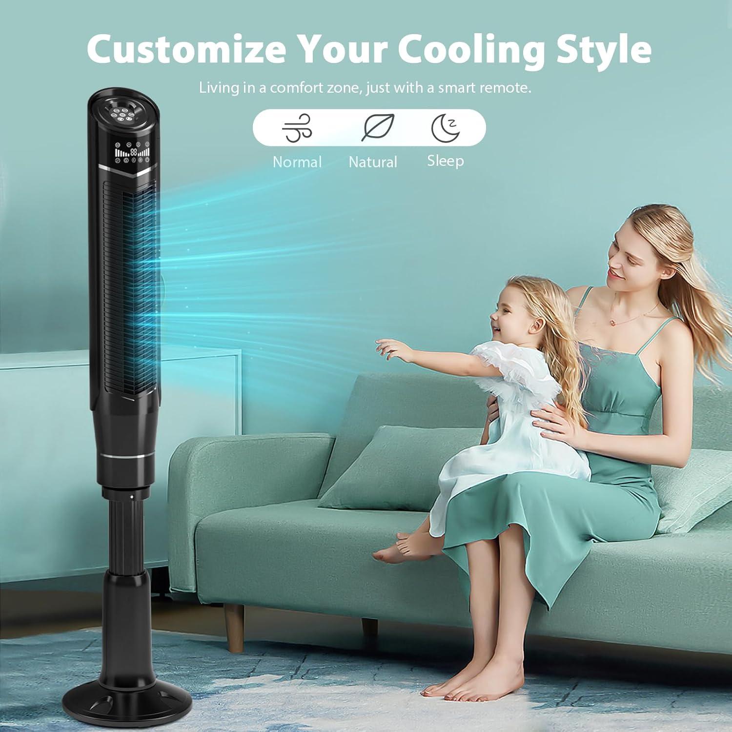 imageAntarctic Star Tower Fan 360Oscillating Fan Quiet Cooling 24H Timer Remote Control Powerful Standing 8 Wind Speed 3 Wind Modes Ionizer Mode Bladeless Floor Fans Portable LED Display59Inch Black
