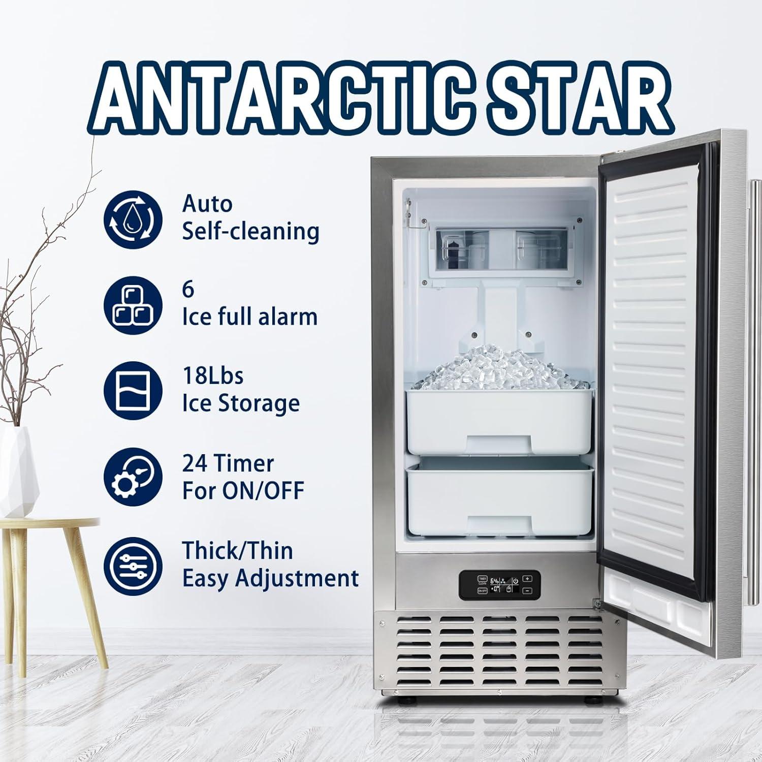 imageAntarctic Star Under Counter Nugget Ice Maker Freestanding Ice Machine with Water Inlet Pipe Draining Pipe 70lbs in 24H 24Hour Timer ampamp SelfCleaning Silver Commercial ice MakerSLIVER