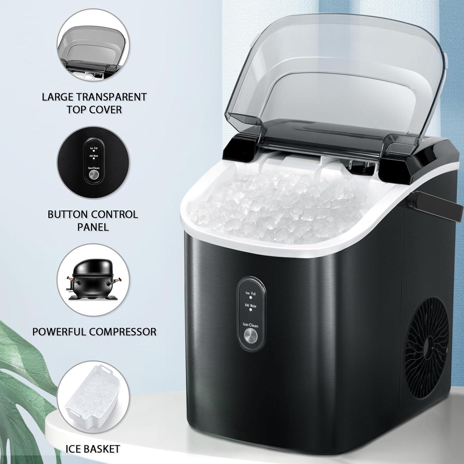imageNugget Countertop Ice Maker with Chewable Pellet Ice Antarctic Star Portable Ice Machine Pebble Ice with SelfCleaning 34Lbs24H One Button Operation for Kitchen Home Stainless Steel Black