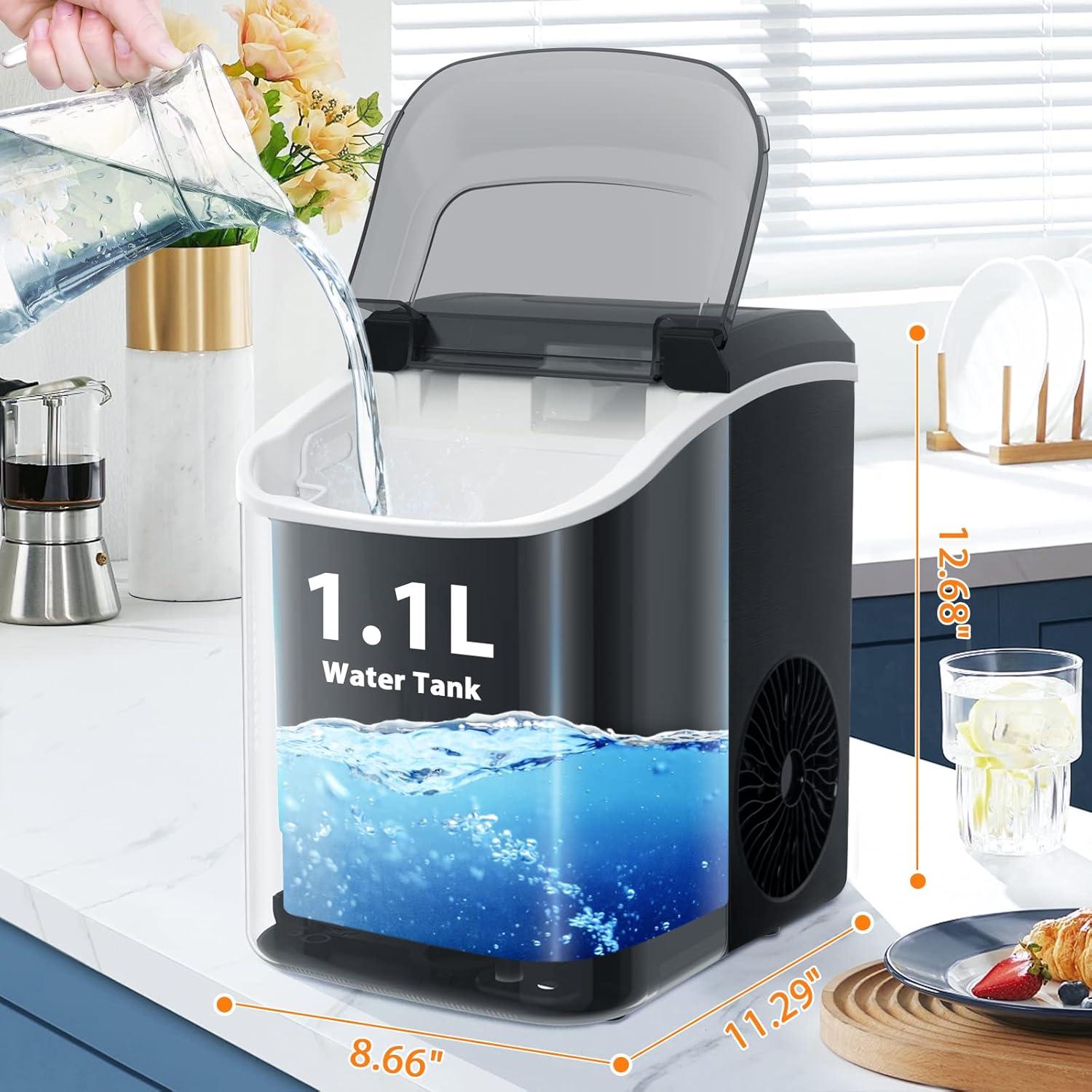 imageNugget Countertop Ice Maker with Soft Chewable Ice Automatic 34lbs in 24 HoursPebble Portable Ice Machine with Ice Scoop SelfCleaning OneClick Operation for KitchenOffice Black