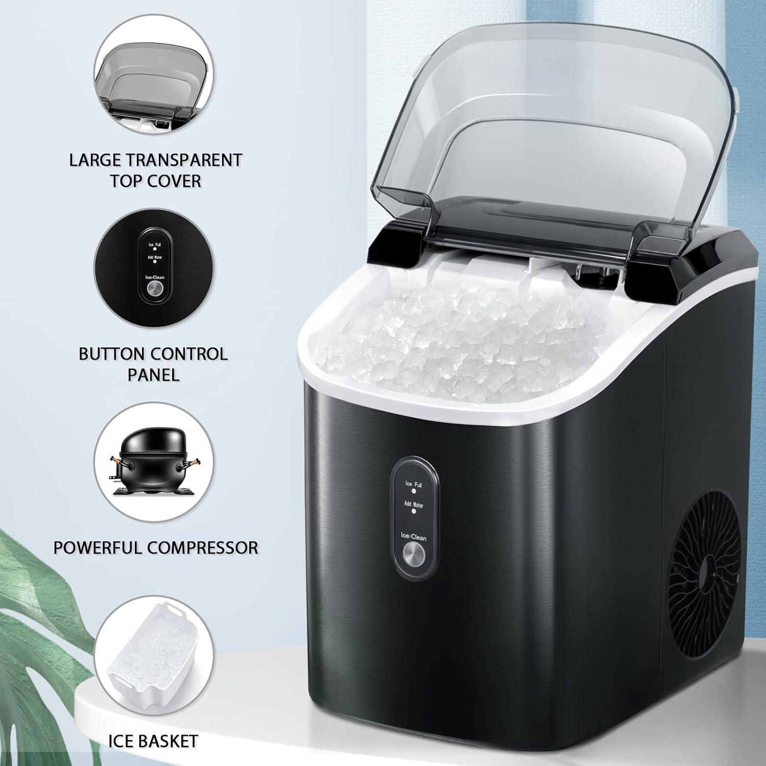 imageNugget Countertop Ice Maker with Soft Chewable Ice Automatic 34lbs in 24 HoursPebble Portable Ice Machine with Ice Scoop SelfCleaning OneClick Operation for KitchenOffice Black
