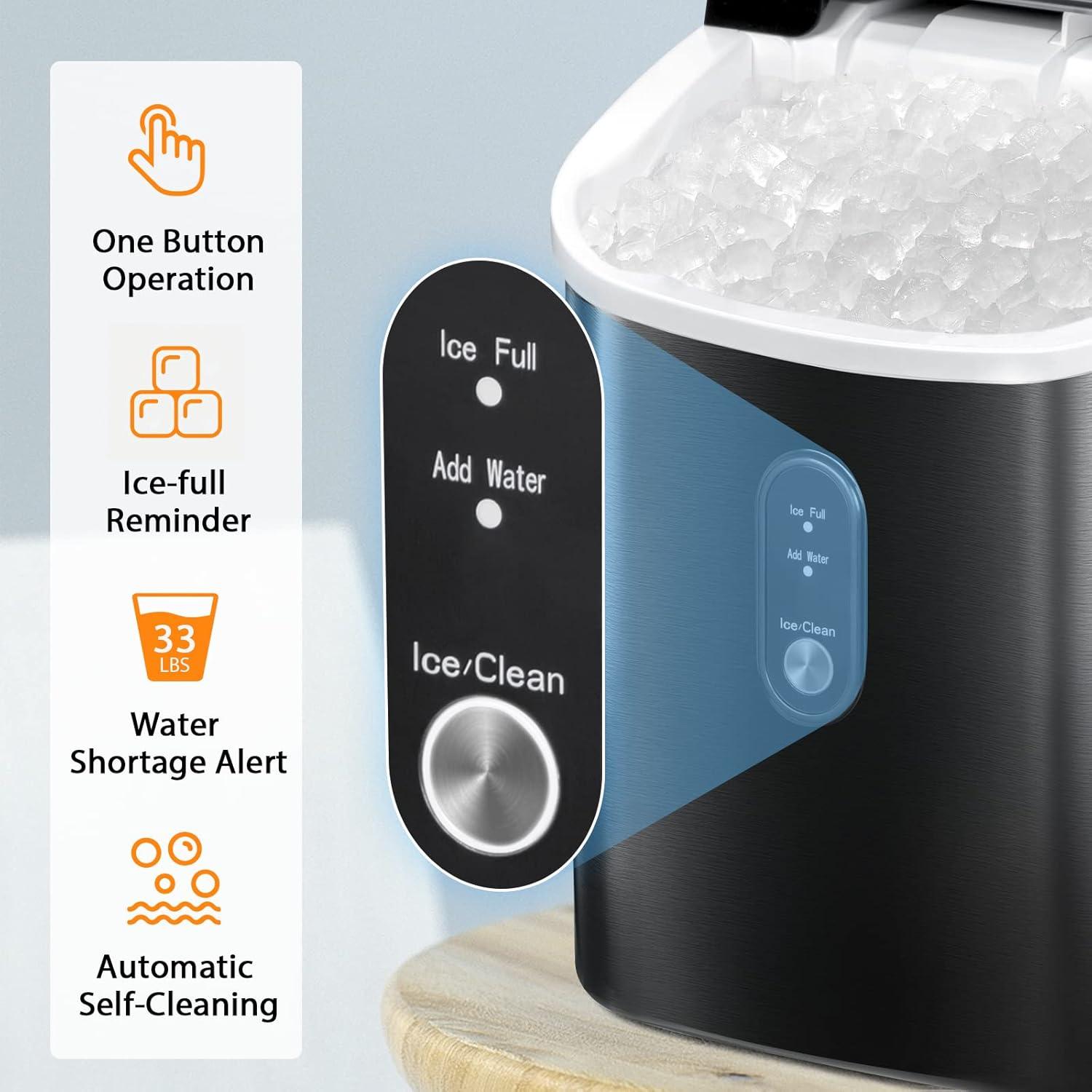 imageNugget Countertop Ice Maker with Soft Chewable Ice Automatic 34lbs in 24 HoursPebble Portable Ice Machine with Ice Scoop SelfCleaning OneClick Operation for KitchenOffice Black