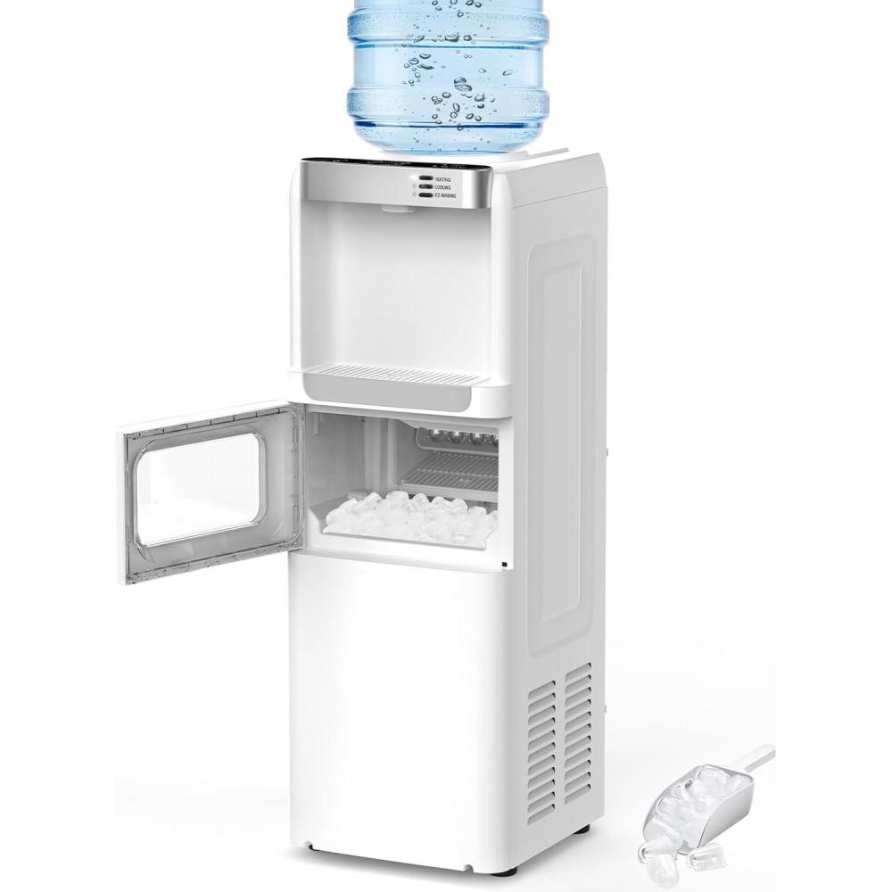 imageAntarctic Star 3in1 Water Cooler Dispenser with Builtin Ice Maker Hot ampamp Cold Top Loading Water Dispenser for 5 Gallon Bottle 33LBS24H Ice Maker with Child Safety Lock BlackWhite