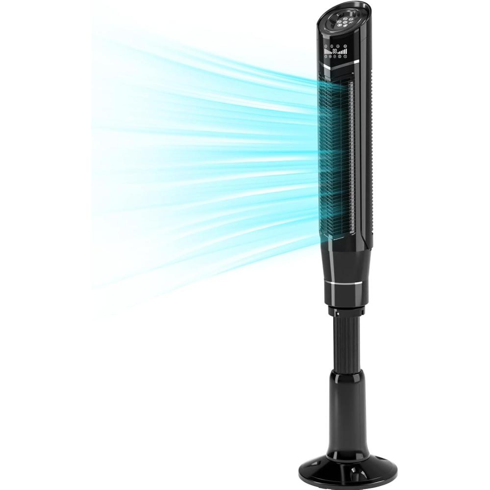 imageAntarctic Star Tower Fan 360Oscillating Fan Quiet Cooling 24H Timer Remote Control Powerful Standing 8 Wind Speed 3 Wind Modes Ionizer Mode Bladeless Floor Fans Portable LED Display59Inch Black